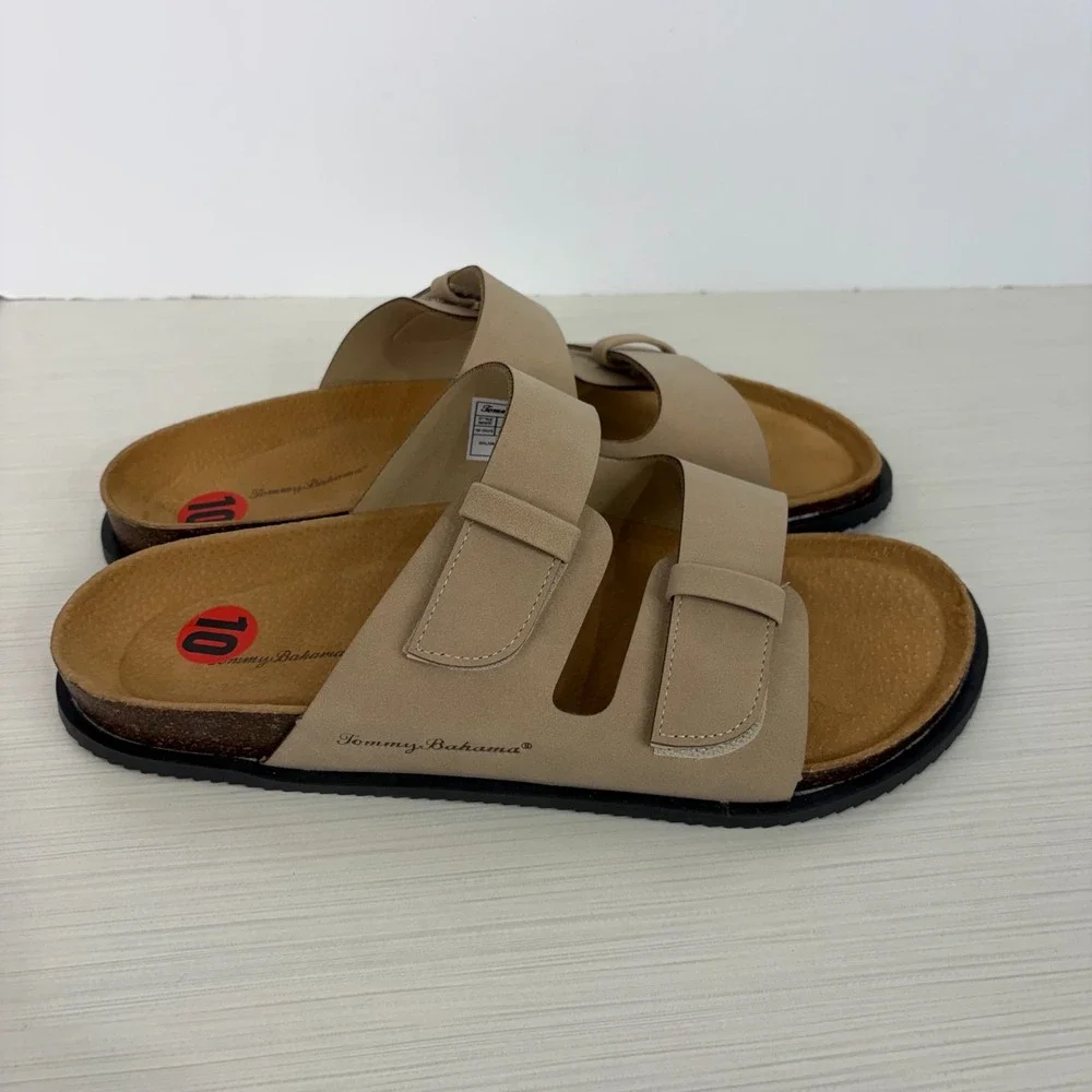 Tommy Bahama Men Double Ban Leather Sandals Adjustable Straps Size 10 TRF Truite